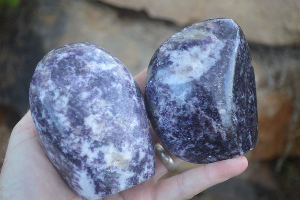 Polished Purple Lepidolite Free Forms  x 3 From Zimbabwe