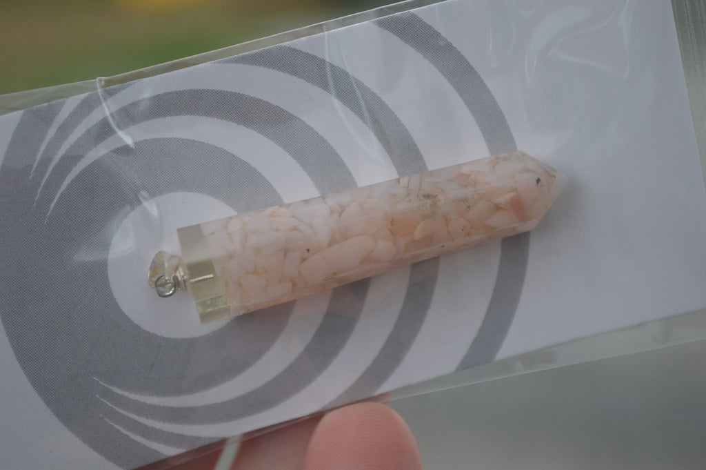 Polished Packaged Hand Crafted Resin Pendant with Pink Opal Chips - sold per piece - From Bulwer, South Africa - TopRock