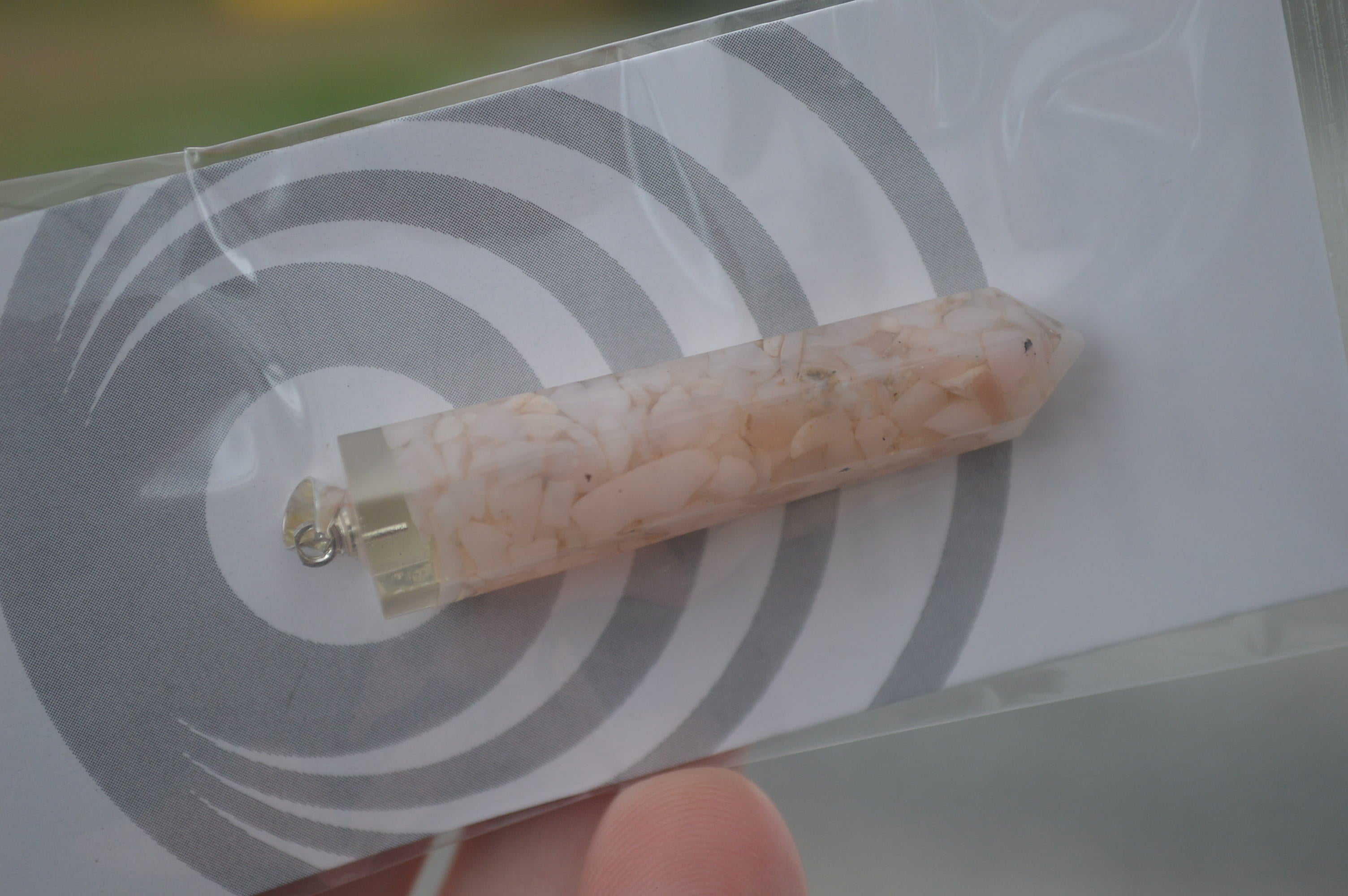 Polished Packaged Hand Crafted Resin Pendant with Pink Opal Chips - sold per piece - From Bulwer, South Africa - TopRock