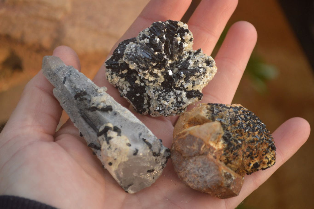 Natural Schorl Black Tourmaline Specimens x 12 From Erongo, Namibia - Toprock Gemstones and Minerals 