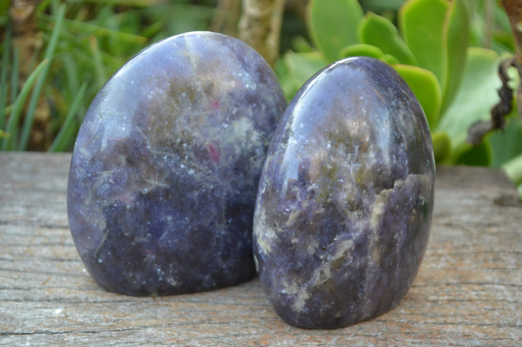 Polished Purple Lepidolite Standing Free Forms With Pink Tourmaline Inclusions  x 2 From Madagascar - TopRock