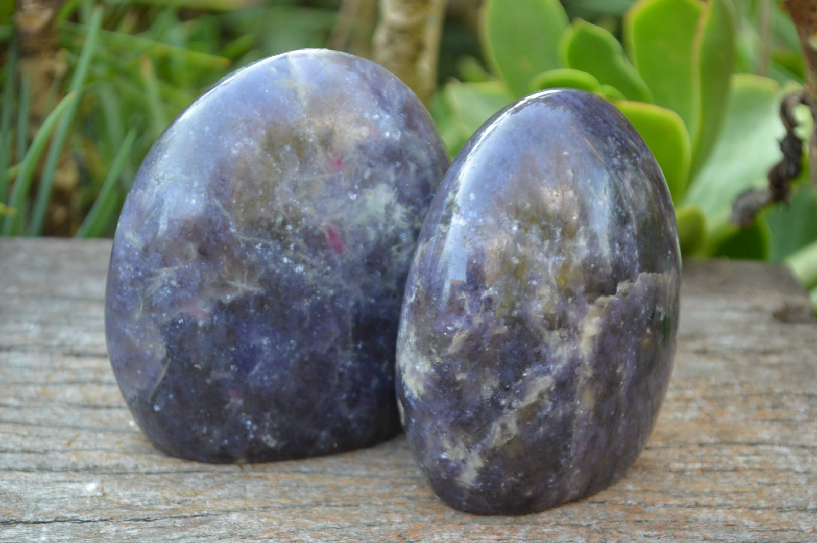 Polished Purple Lepidolite Standing Free Forms With Pink Tourmaline Inclusions  x 2 From Madagascar - TopRock