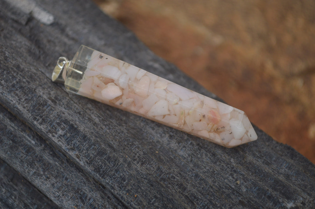 Polished Packaged Hand Crafted Resin Pendant with Pink Opal Chips - sold per piece - From Bulwer, South Africa - TopRock