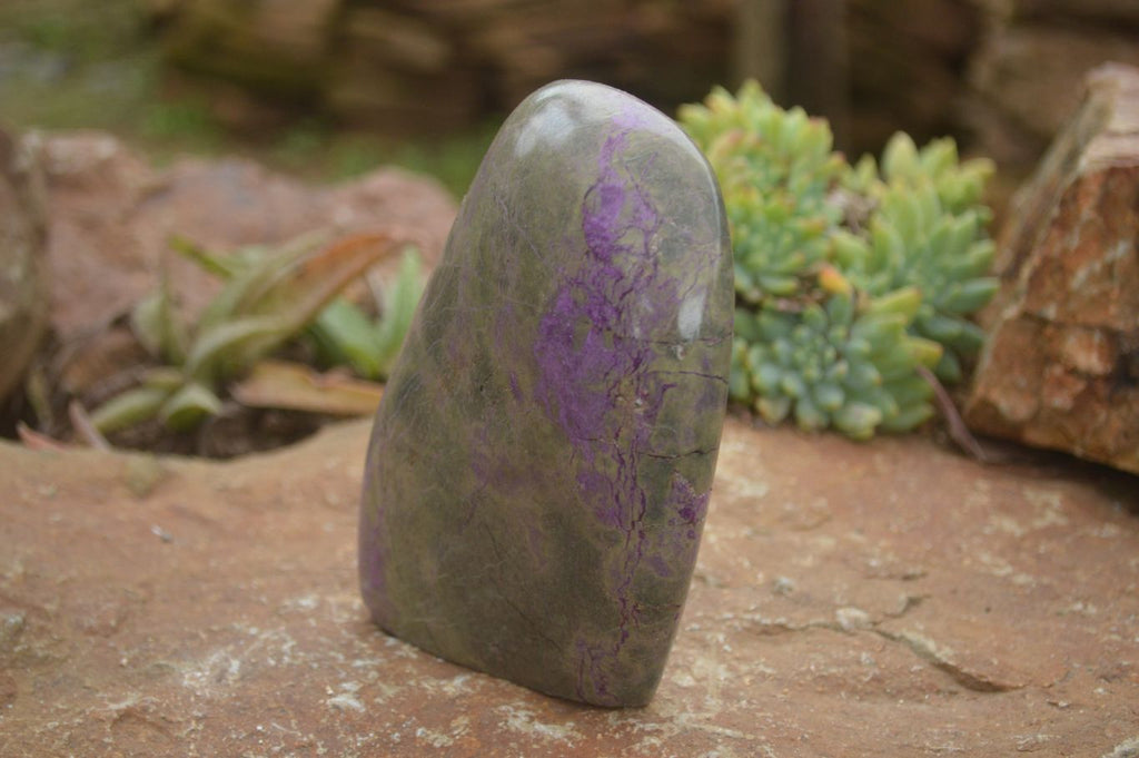 Polished Stichtite & Serpentine Standing Free Forms With Silky Purple Threads  x 3 From Barberton, South Africa - TopRock