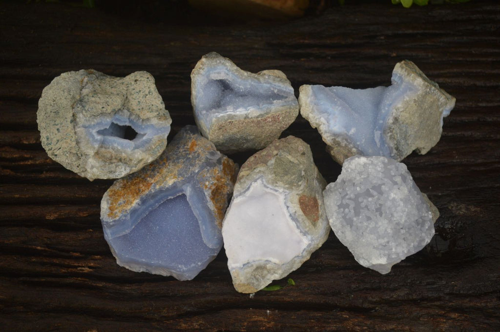 Natural Blue Lace Agate Geode Specimens x 6 From Nsanje, Malawi - Toprock Gemstones and Minerals 
