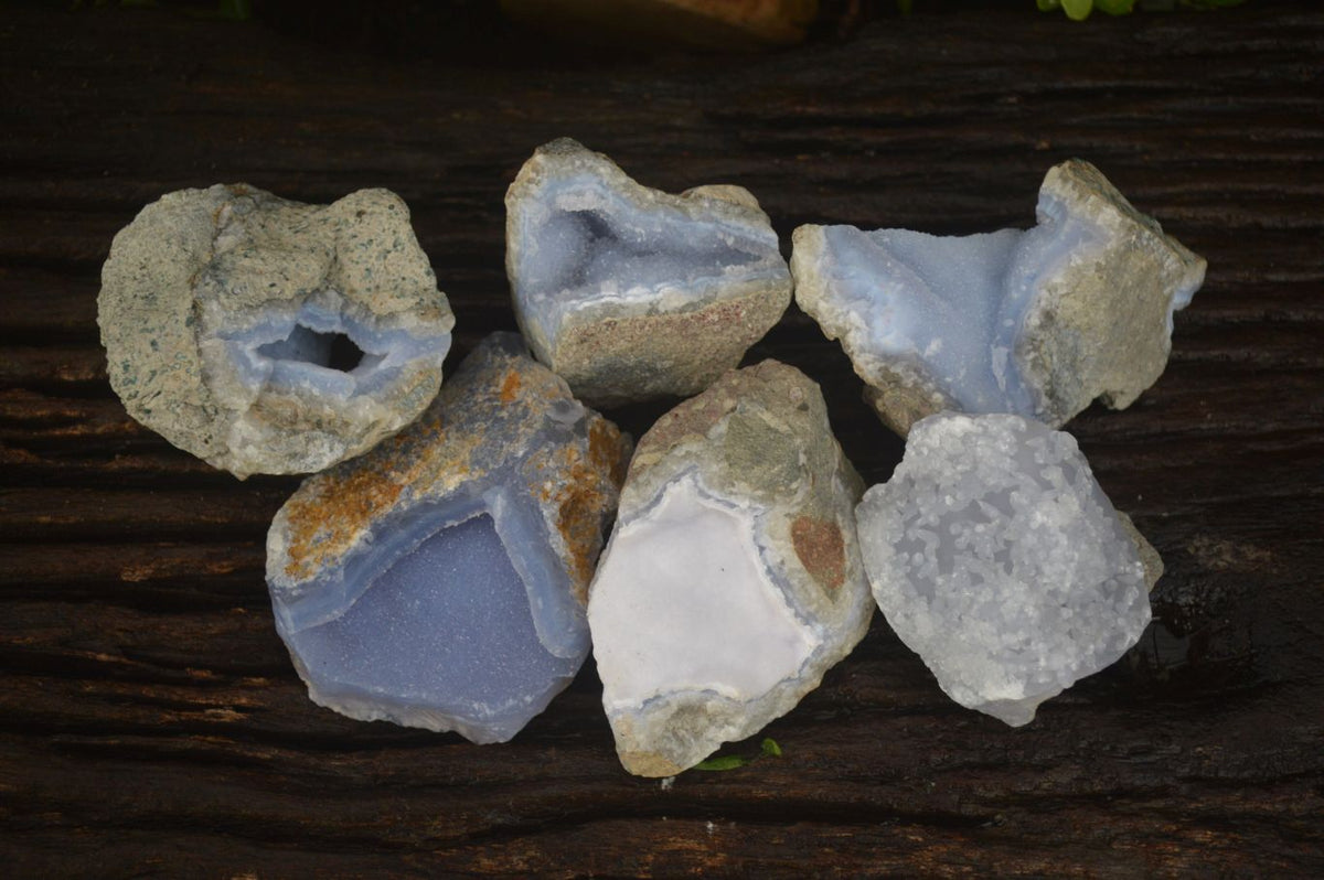 Natural Blue Lace Agate Geode Specimens x 6 From Nsanje, Malawi - Toprock Gemstones and Minerals 