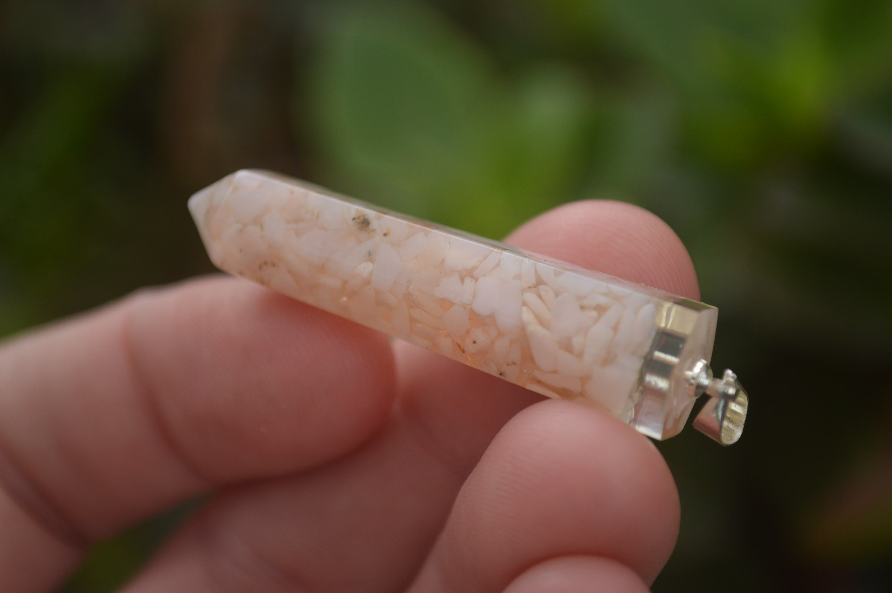 Polished Packaged Hand Crafted Resin Pendant with Pink Opal Chips - sold per piece - From Bulwer, South Africa - TopRock