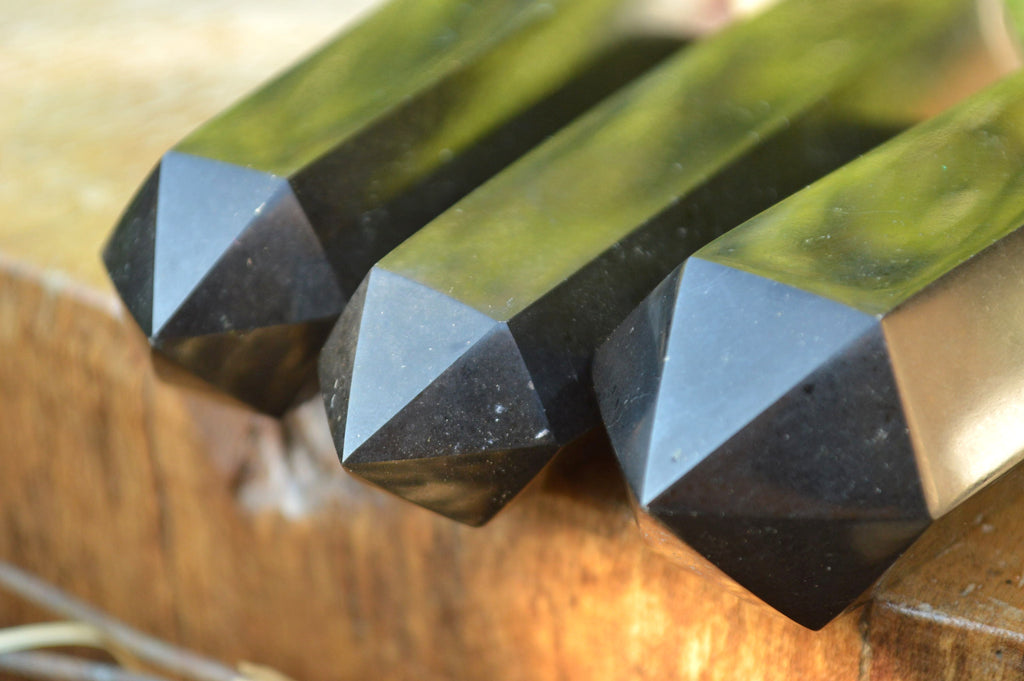 Polished Pitch Black Basalt Points/Prisms x 7 From Madagascar - TopRock