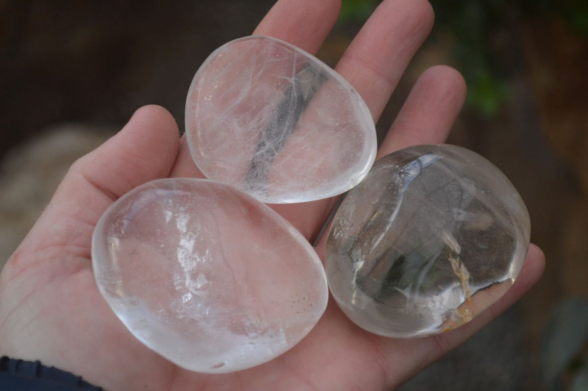 Polished Optic Rock Crystal Quartz Galet / Palm Stones x 12 From Madagascar - Toprock Gemstones and Minerals 