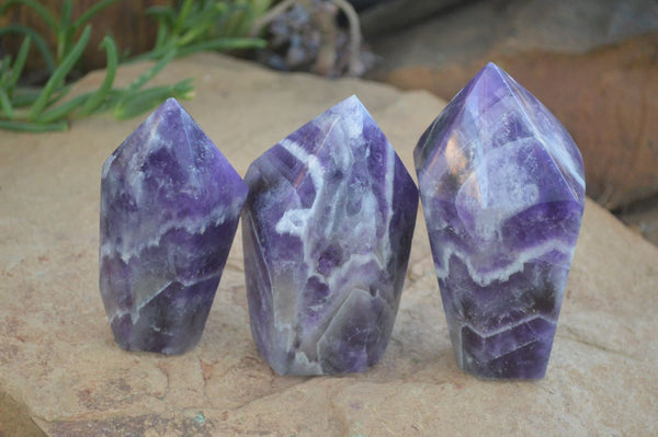 Polished Chevron Amethyst Points  x 3 From Zambia - Toprock Gemstones and Minerals 