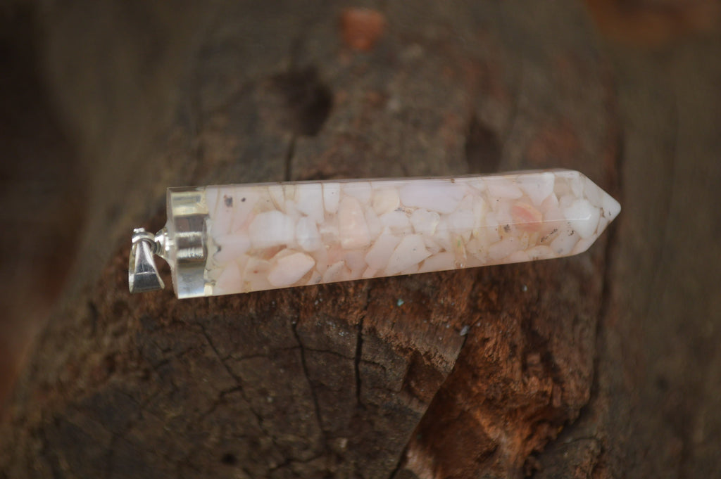 Polished Packaged Hand Crafted Resin Pendant with Pink Opal Chips - sold per piece - From Bulwer, South Africa - TopRock