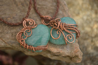 Polished Small Amazonite Heart Copper Wire Wrapped Pendants - Sold Per Piece -  From Madagascar - Toprock Gemstones and Minerals 