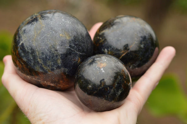 Polished Rare Iolite Water Sapphire Spheres  x 3 From Madagascar - TopRock
