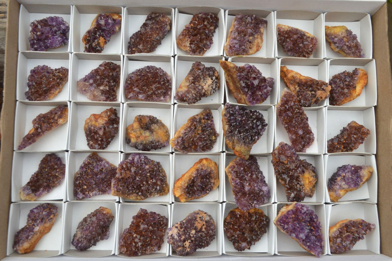 Natural Small Dark "Amethystos" Amethyst Clusters x 35 From Kwaggafontein, South Africa - TopRock