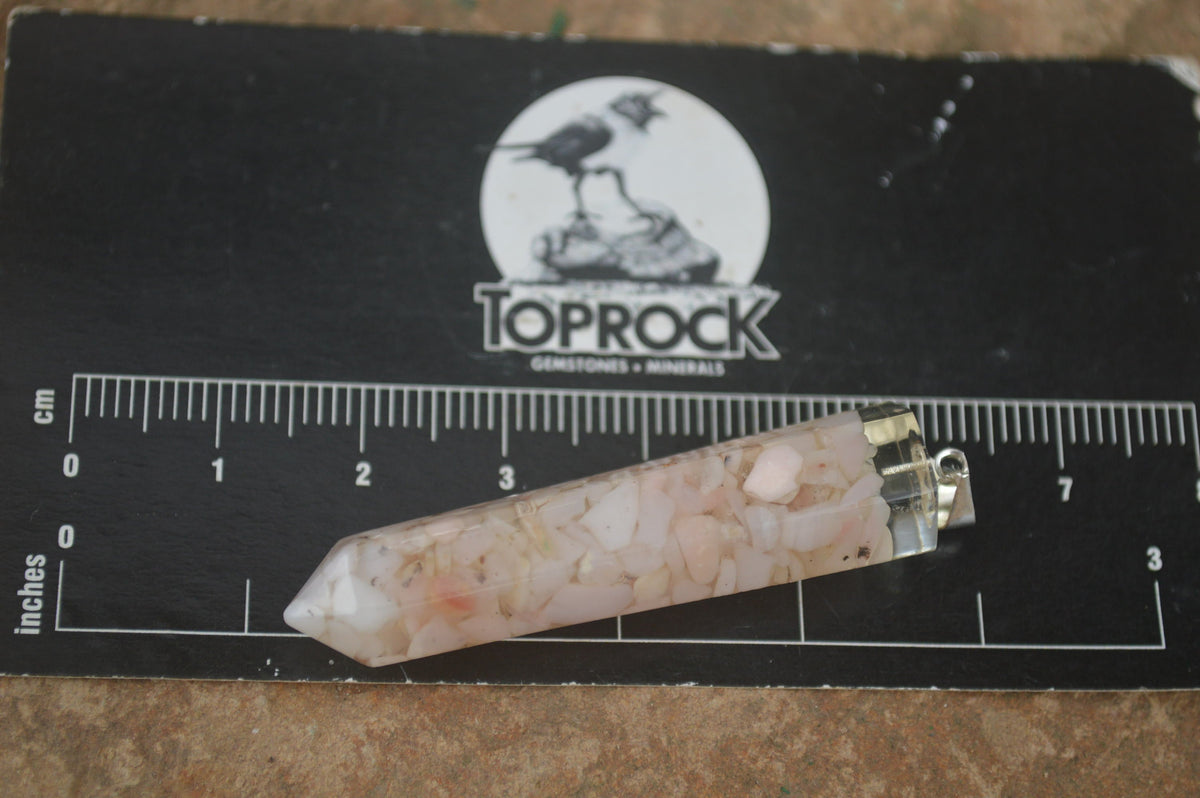 Polished Packaged Hand Crafted Resin Pendant with Pink Opal Chips - sold per piece - From Bulwer, South Africa - TopRock