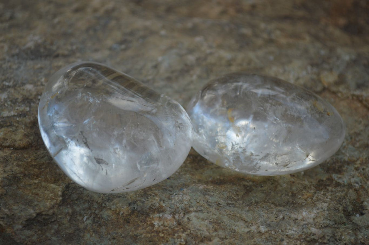 Polished Optic Rock Crystal Quartz Galet / Palm Stones x 12 From Madagascar - Toprock Gemstones and Minerals 