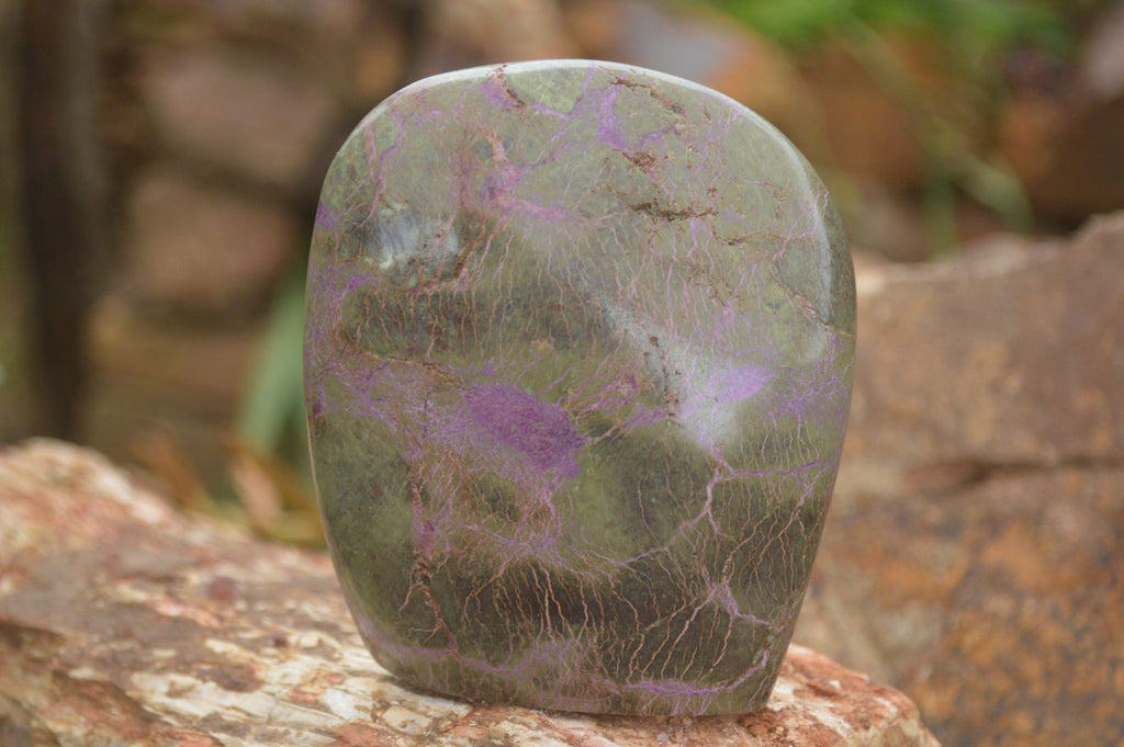 Polished Stichtite & Serpentine Standing Free Forms With Silky Purple Threads  x 3 From Barberton, South Africa - TopRock