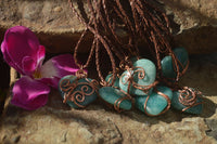 Polished Small Amazonite Heart Copper Wire Wrapped Pendants - Sold Per Piece -  From Madagascar - Toprock Gemstones and Minerals 