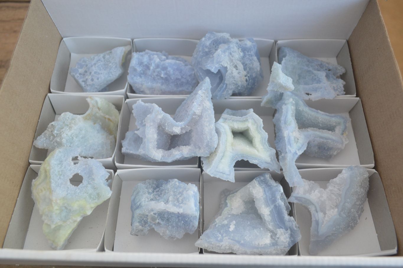 Natural Etched Blue Chalcedony Specimens x 12 From Nsanje, Malawi - Toprock Gemstones and Minerals 