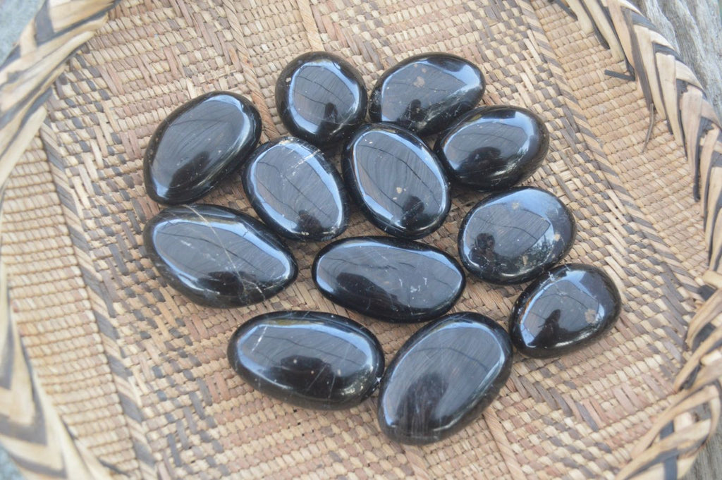 Polished Schorl Black Tourmaline Palm Stones  x 20 From Madagascar - Toprock Gemstones and Minerals 