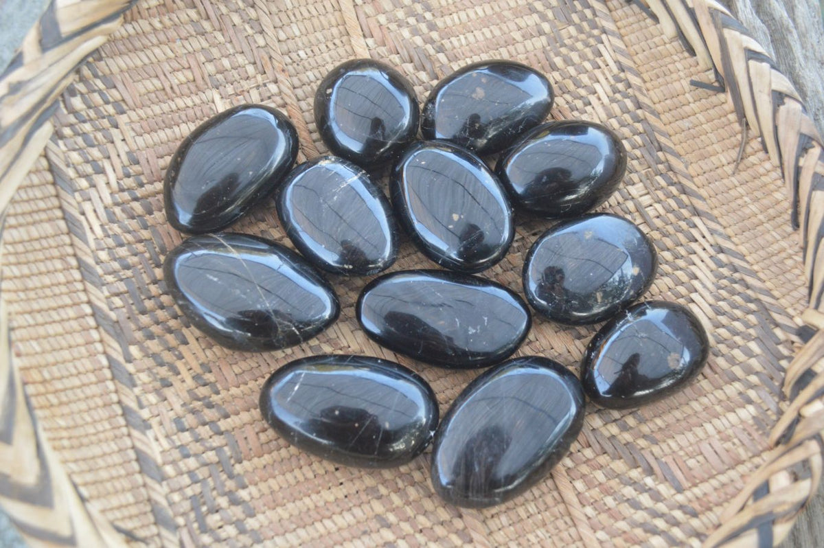 Polished Schorl Black Tourmaline Palm Stones  x 20 From Madagascar - Toprock Gemstones and Minerals 