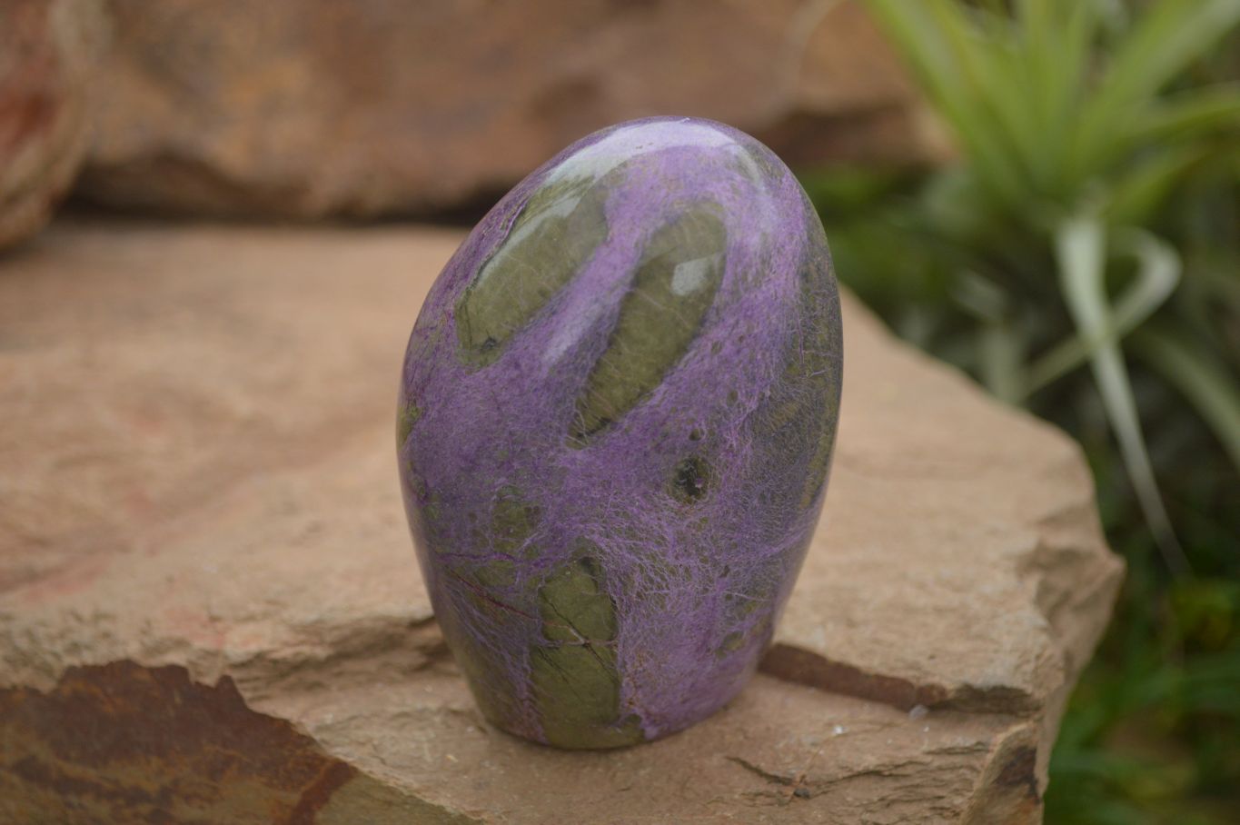 Polished Stichtite & Serpentine Standing Free Forms With Silky Purple Threads  x 3 From Barberton, South Africa - TopRock