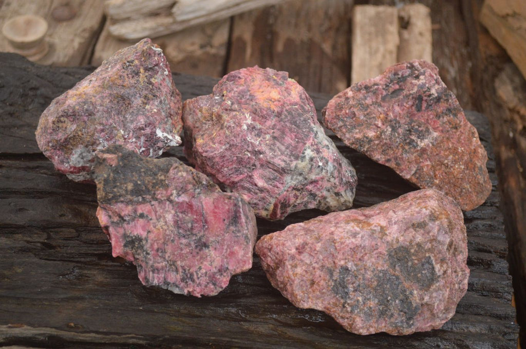 Natural Rough Pink Rhodonite Specimens  x 5 From Zimbabwe - Toprock Gemstones and Minerals 