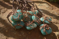 Polished Small Amazonite Heart Copper Wire Wrapped Pendants - Sold Per Piece -  From Madagascar - Toprock Gemstones and Minerals 