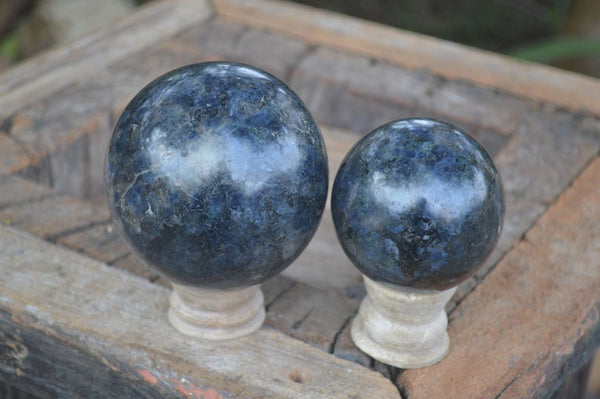 Polished Rare Iolite / Water Sapphire Spheres  x 2 From Madagascar - Toprock Gemstones and Minerals 