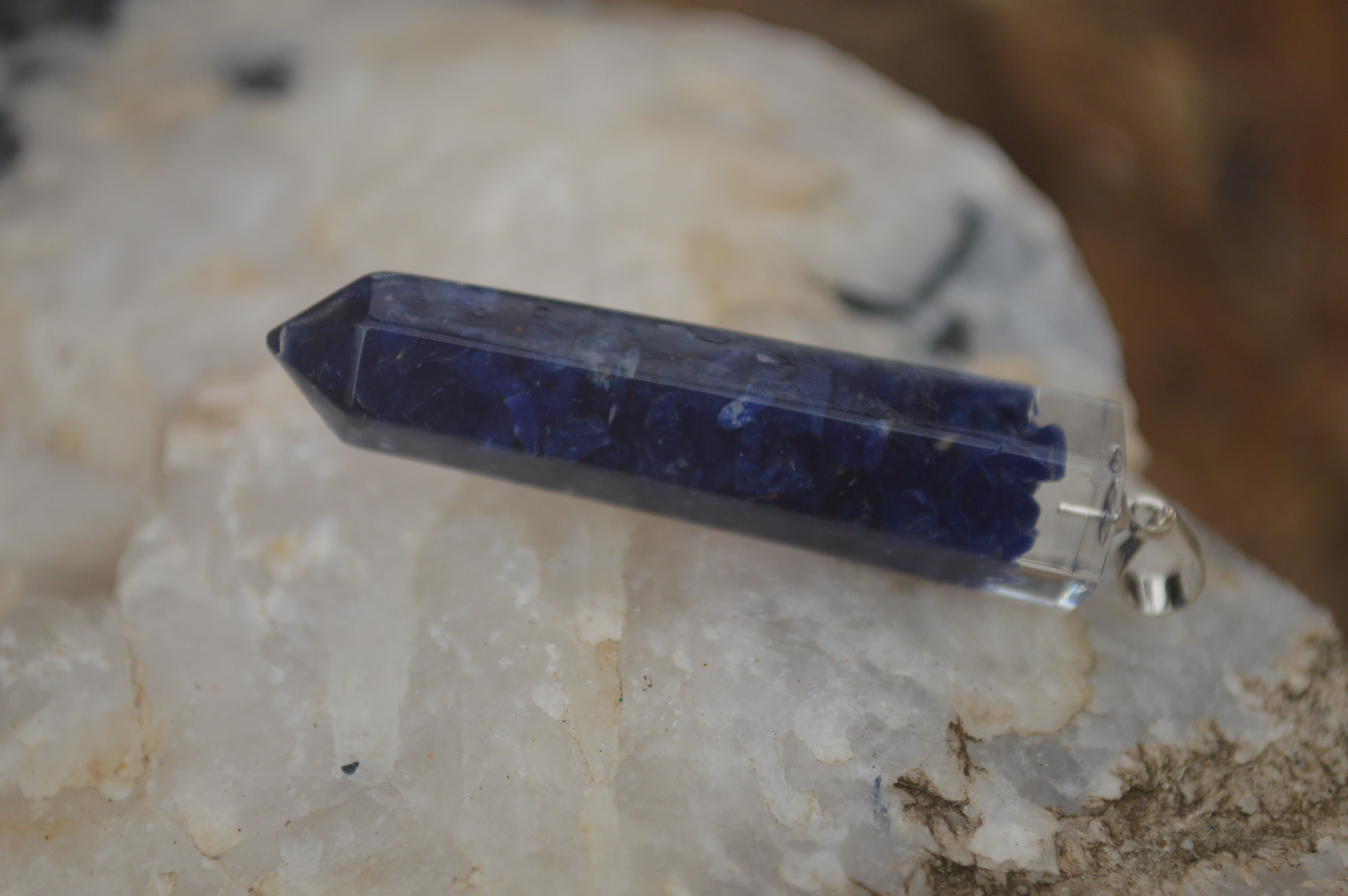 Polished Packaged Hand Crafted Resin Pendant with Sodalite Chips - sold per piece - From Bulwer, South Africa - TopRock