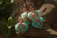Polished Small Amazonite Heart Copper Wire Wrapped Pendants - Sold Per Piece -  From Madagascar - Toprock Gemstones and Minerals 