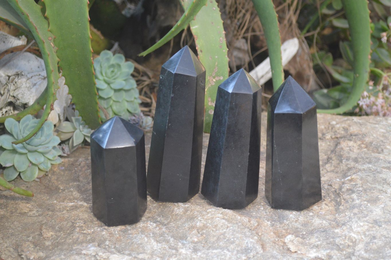 Polished Black Basalt Points  x 4 From Madagascar - Toprock Gemstones and Minerals 