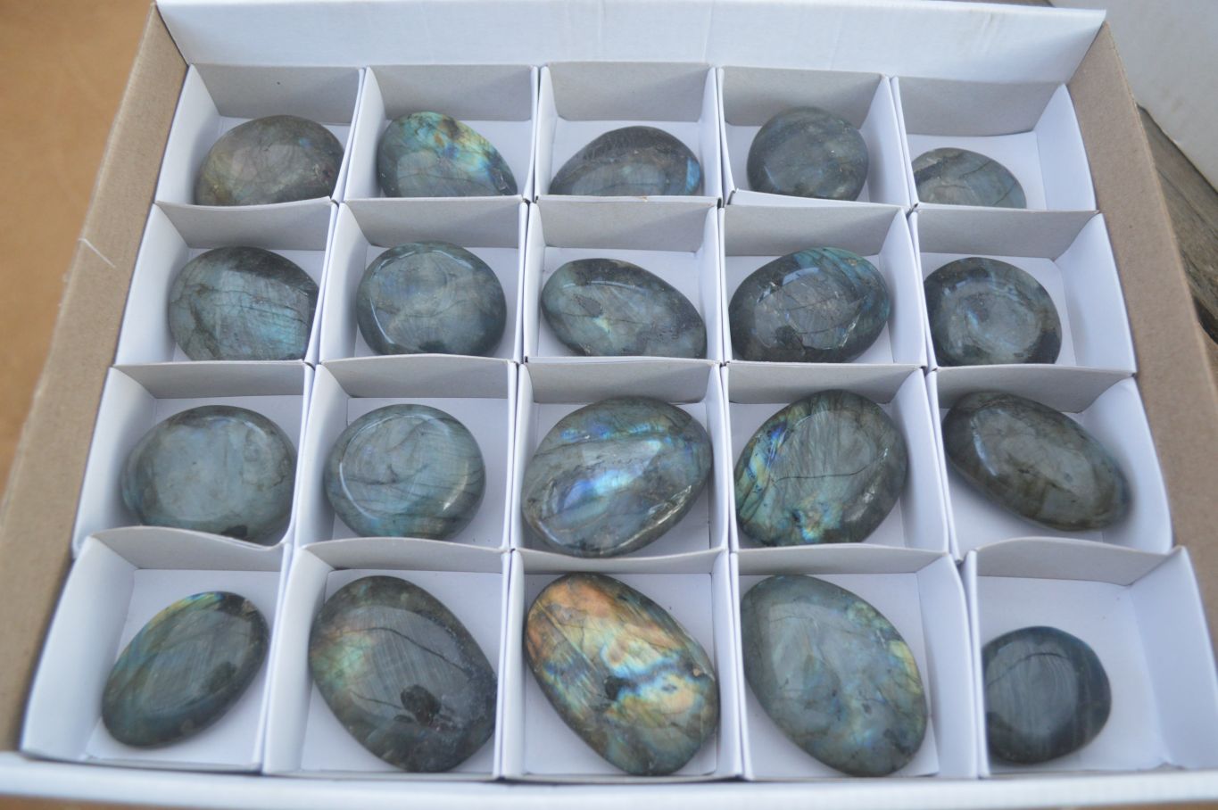 Polished  Flashy Labradorite Palm Stones  x 20 From Tulear, Madagascar - Toprock Gemstones and Minerals 