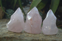 Polished Gemmy Rose Quartz Flames x 3 From Madagascar - Toprock Gemstones and Minerals 