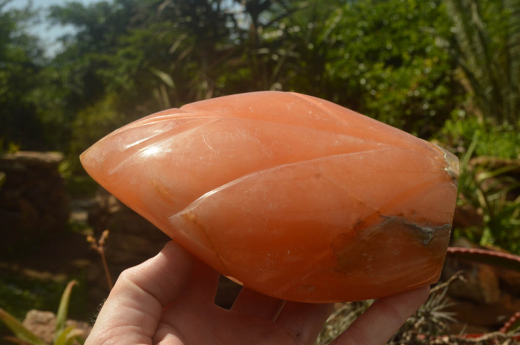 Polished Orange Twist Calcite Standing Leaf Sculptures  x 2 From Madagascar - TopRock