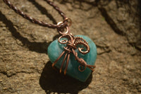 Polished Small Amazonite Heart Copper Wire Wrapped Pendants - Sold Per Piece -  From Madagascar - Toprock Gemstones and Minerals 