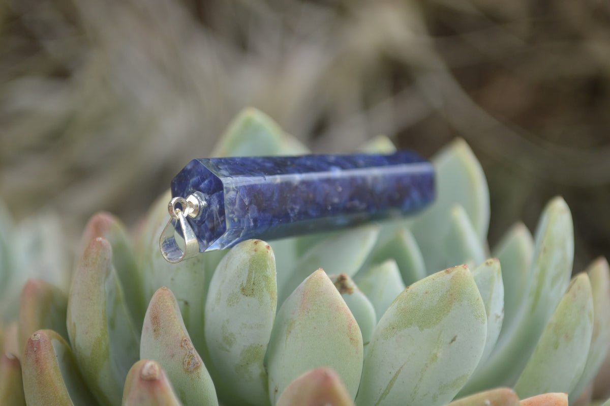 Polished Packaged Hand Crafted Resin Pendant with Sodalite Chips - sold per piece - From Bulwer, South Africa - TopRock