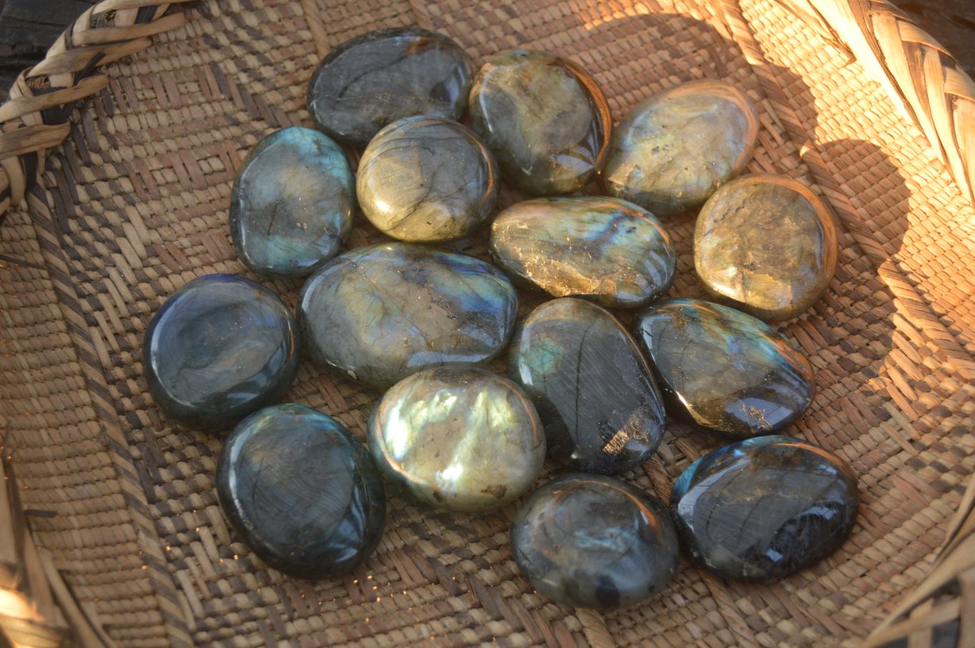 Polished  Flashy Labradorite Palm Stones  x 20 From Tulear, Madagascar - Toprock Gemstones and Minerals 