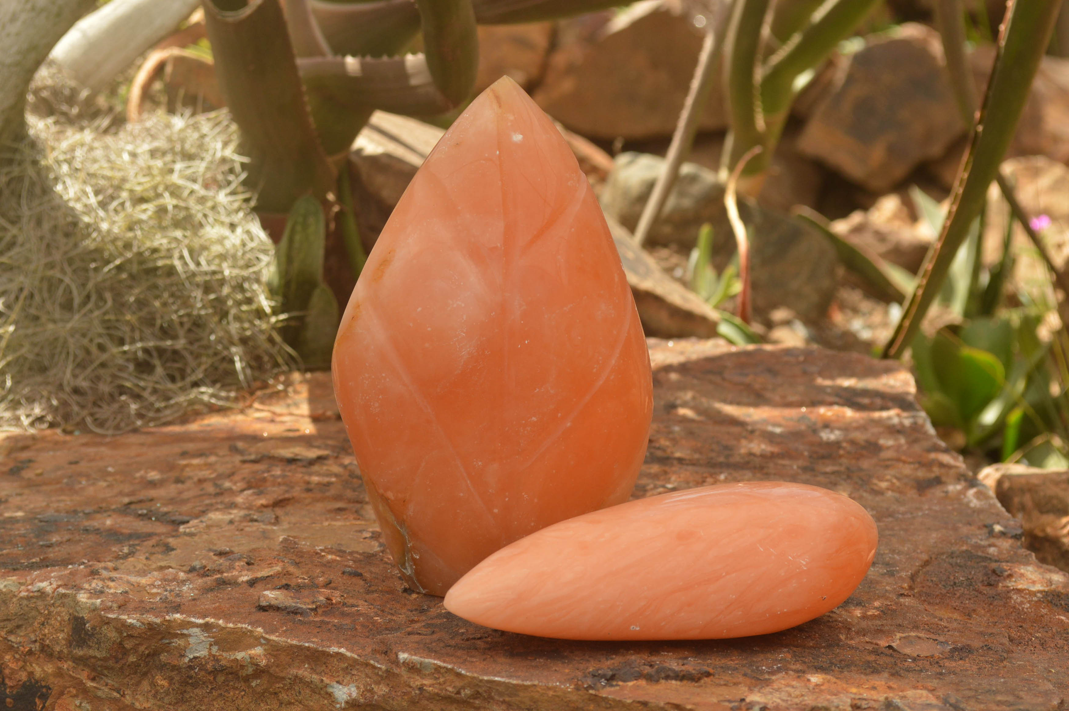 Polished Orange Twist Calcite Standing Leaf Sculptures  x 2 From Madagascar - TopRock