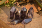 Polished  Dark Chevron Amethyst Points x 6 From Zambia - Toprock Gemstones and Minerals 