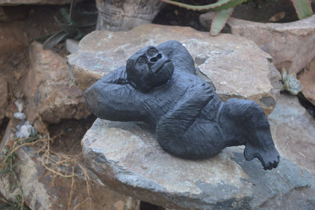 Polished  Black Soapstone Gorilla Carving  x 1 From Zimbabwe - Toprock Gemstones and Minerals 