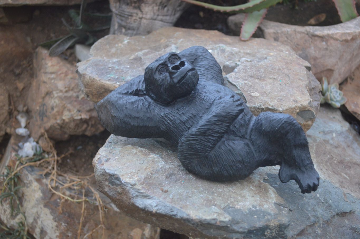 Polished  Black Soapstone Gorilla Carving  x 1 From Zimbabwe - Toprock Gemstones and Minerals 