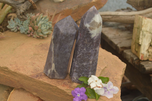 Polished Lepidolite Mica Points  x 2 From Madagascar - TopRock