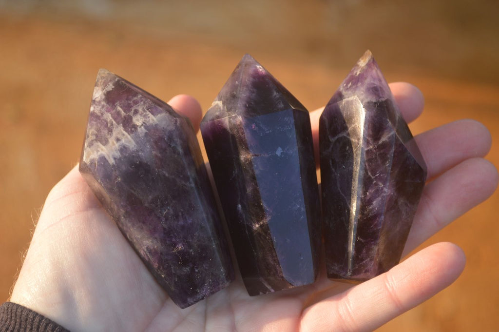 Polished  Dark Chevron Amethyst Points x 6 From Zambia - Toprock Gemstones and Minerals 