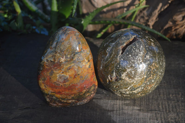 Polished Ocean Jasper Sphere & Standing Free Form x 2 From Madagascar - Toprock Gemstones and Minerals 