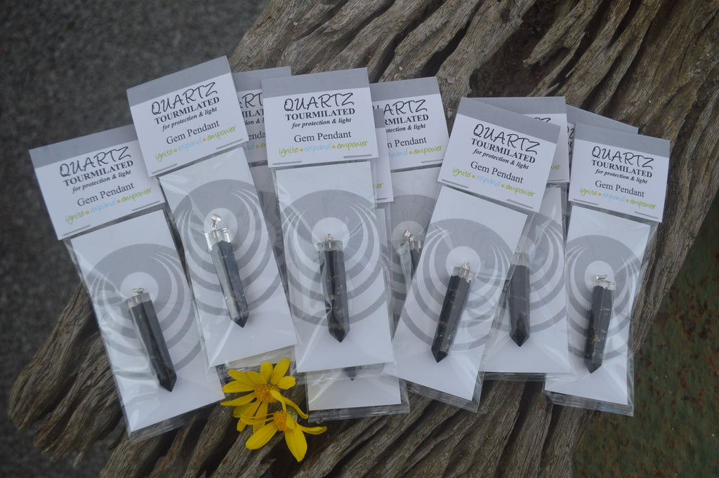 Polished Packaged Hand Crafted Resin Pendant with Tourmalinated Quartz Chips - sold per piece - From Bulwer, South Africa - TopRock