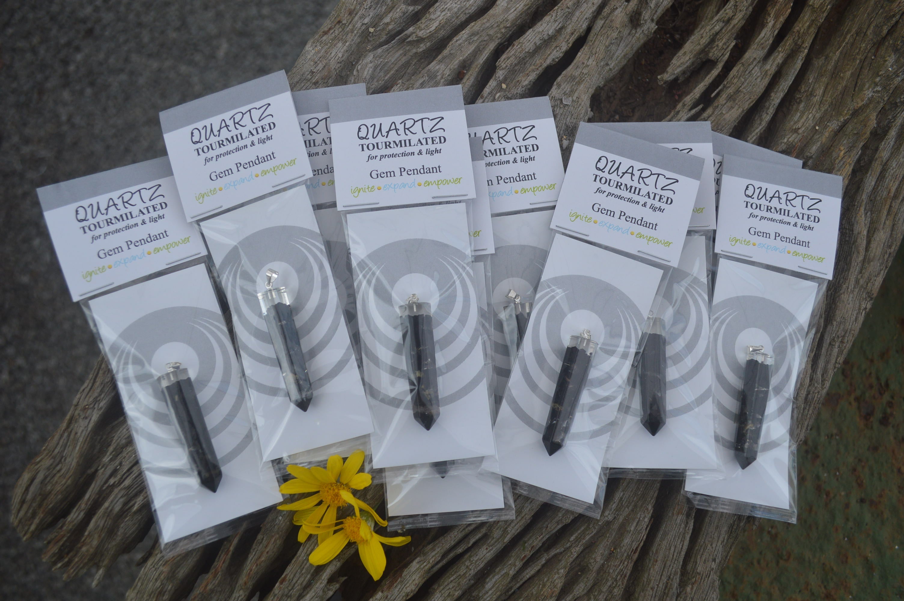 Polished Packaged Hand Crafted Resin Pendant with Tourmalinated Quartz Chips - sold per piece - From Bulwer, South Africa - TopRock