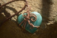Polished Small Amazonite Heart Copper Wire Wrapped Pendants - Sold Per Piece -  From Madagascar - Toprock Gemstones and Minerals 