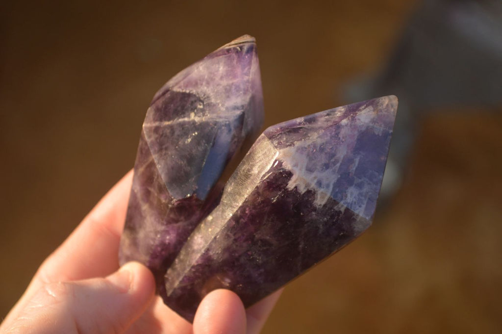Polished  Dark Chevron Amethyst Points x 6 From Zambia - Toprock Gemstones and Minerals 