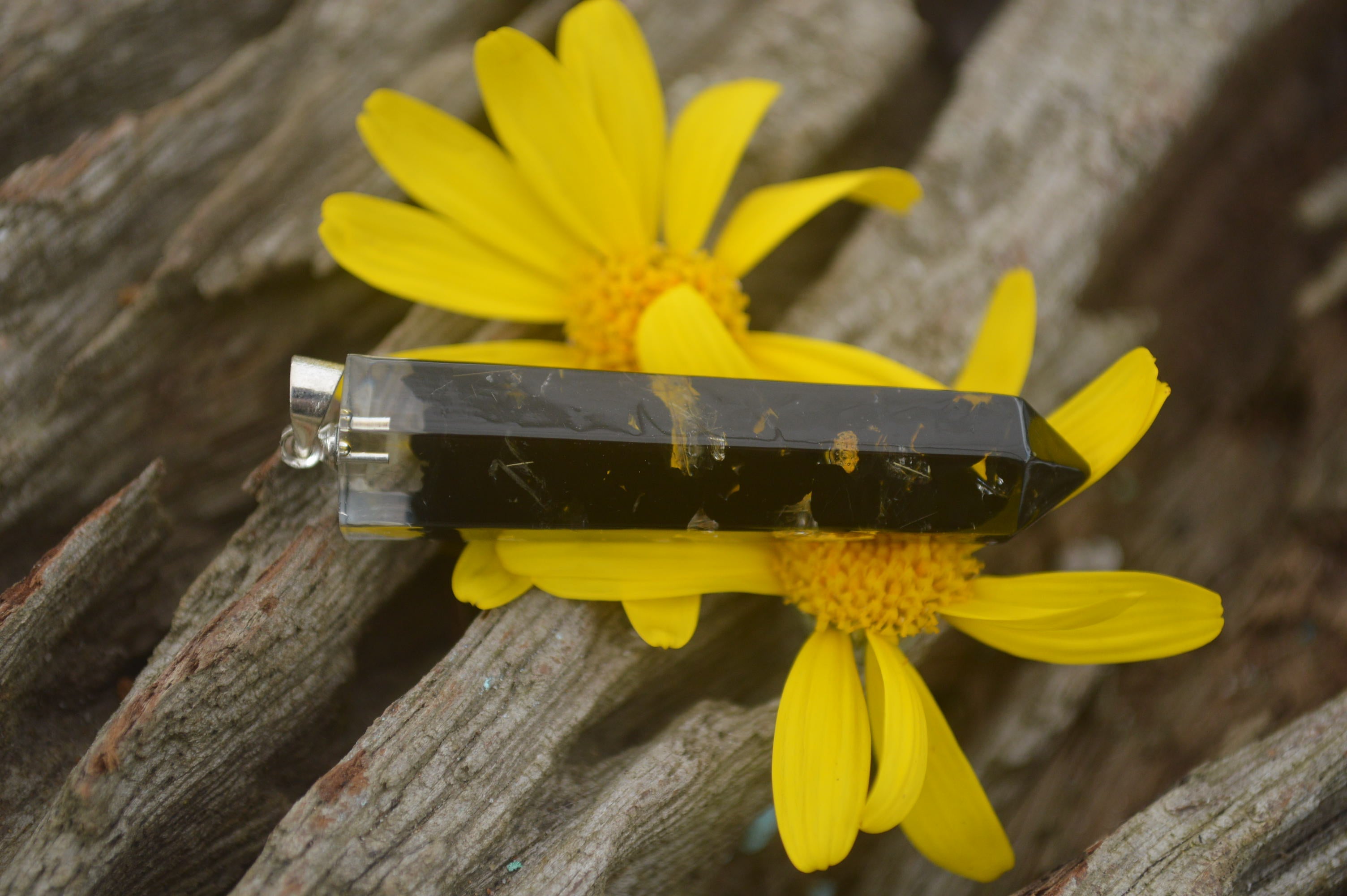 Polished Packaged Hand Crafted Resin Pendant with Tourmalinated Quartz Chips - sold per piece - From Bulwer, South Africa - TopRock